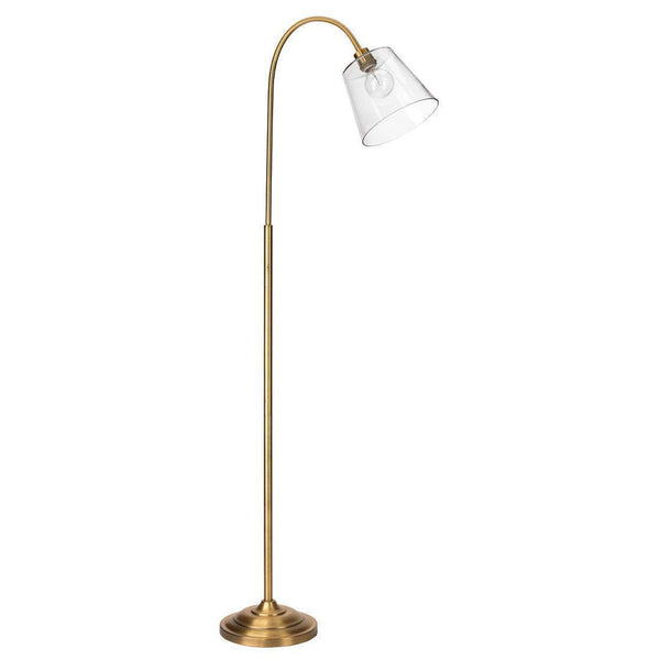 Antique Brass Clear Glass Modern 69" Swan Floor Lamp Floor Lamps LOOMLAN By Jamie Young