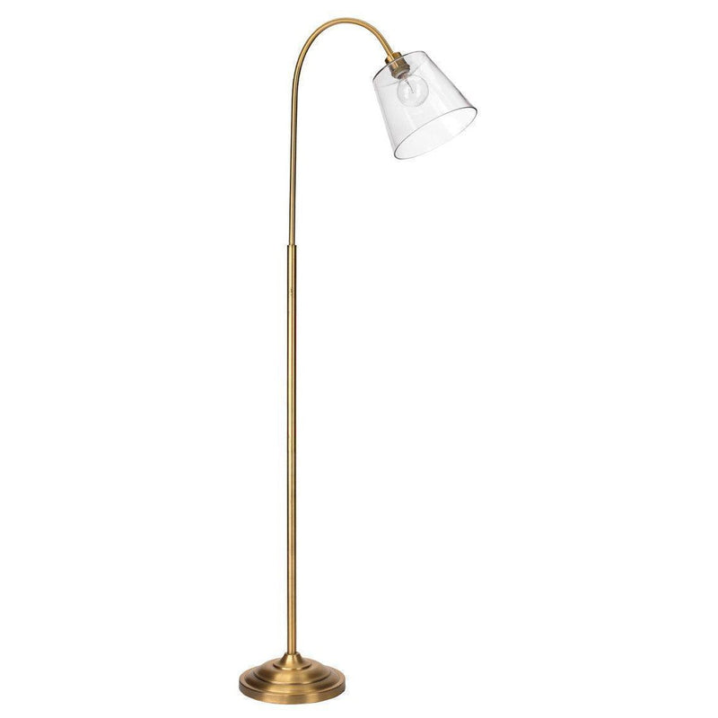 Antique Brass Clear Glass Modern 69" Swan Floor Lamp Floor Lamps LOOMLAN By Jamie Young