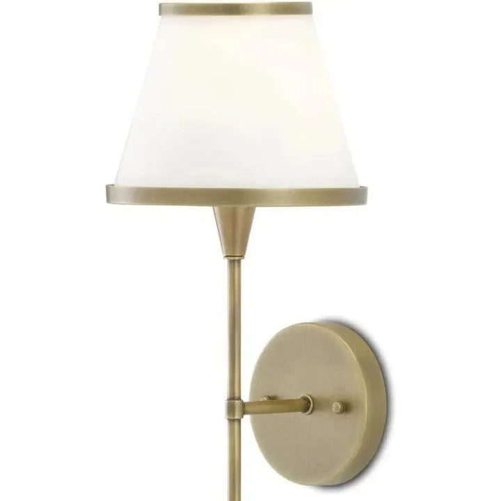 Antique Brass Opaque Glass Brimsley Brass Wall Sconce - LOOMLAN - Currey & Co - Wall Sconces