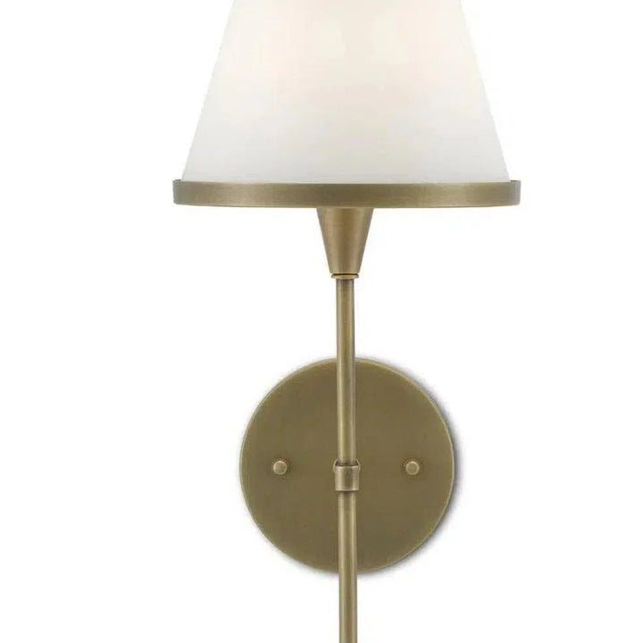 Antique Brass Opaque Glass Brimsley Brass Wall Sconce - LOOMLAN - Currey & Co - Wall Sconces