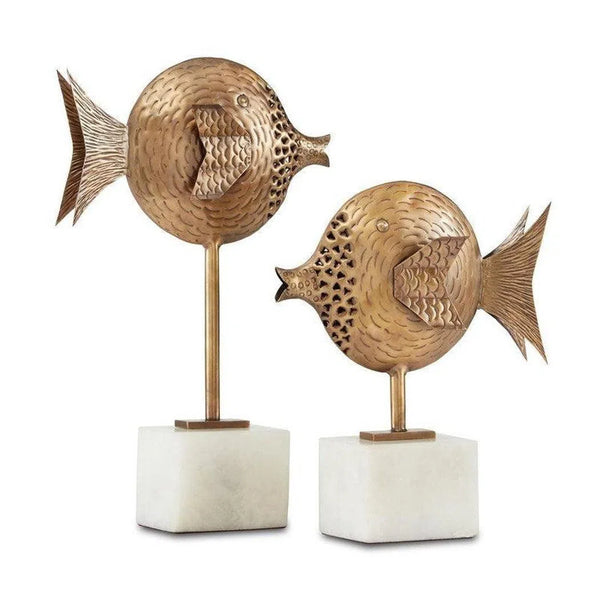 Antique Brass White Cici Brass Fish Set of 2 Statues & Sculptures LOOMLAN By Currey & Co