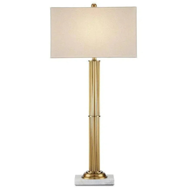 Antique Brass White Marble Allegory Table Lamp - LOOMLAN - Currey & Co - Table Lamps