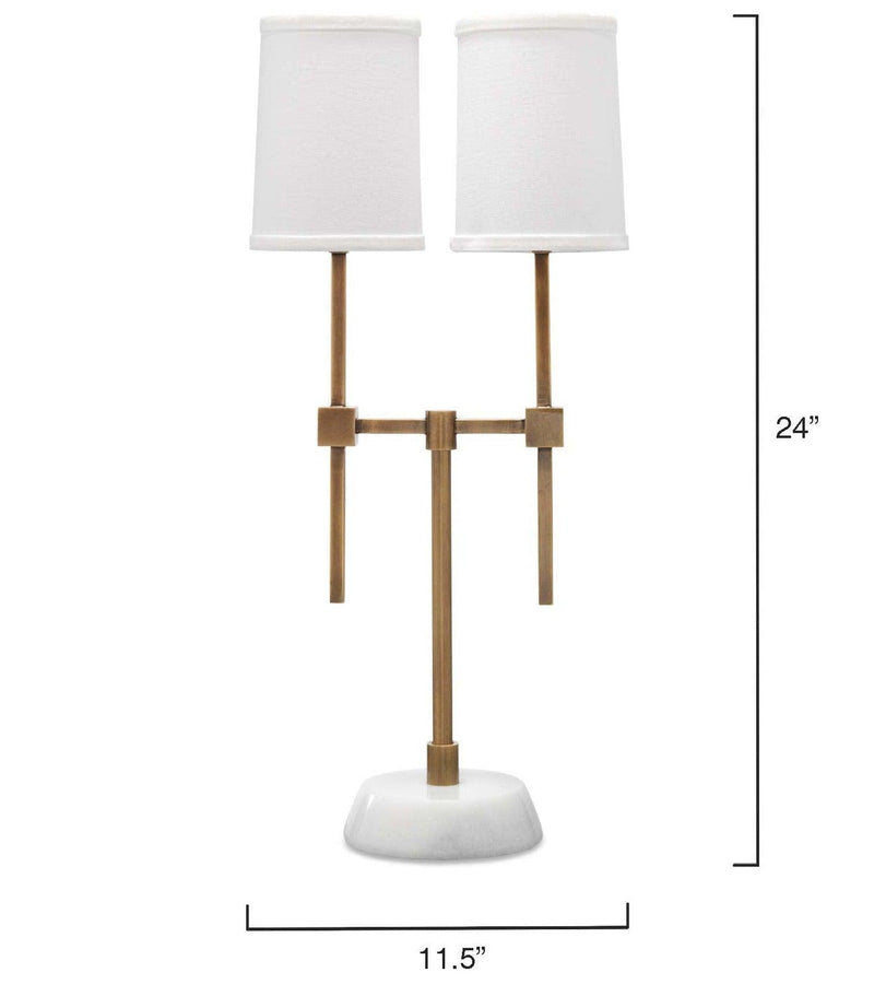 Antique Brass & White Marble Minerva Twin Shade Console Lamp Table Lamps LOOMLAN By Jamie Young