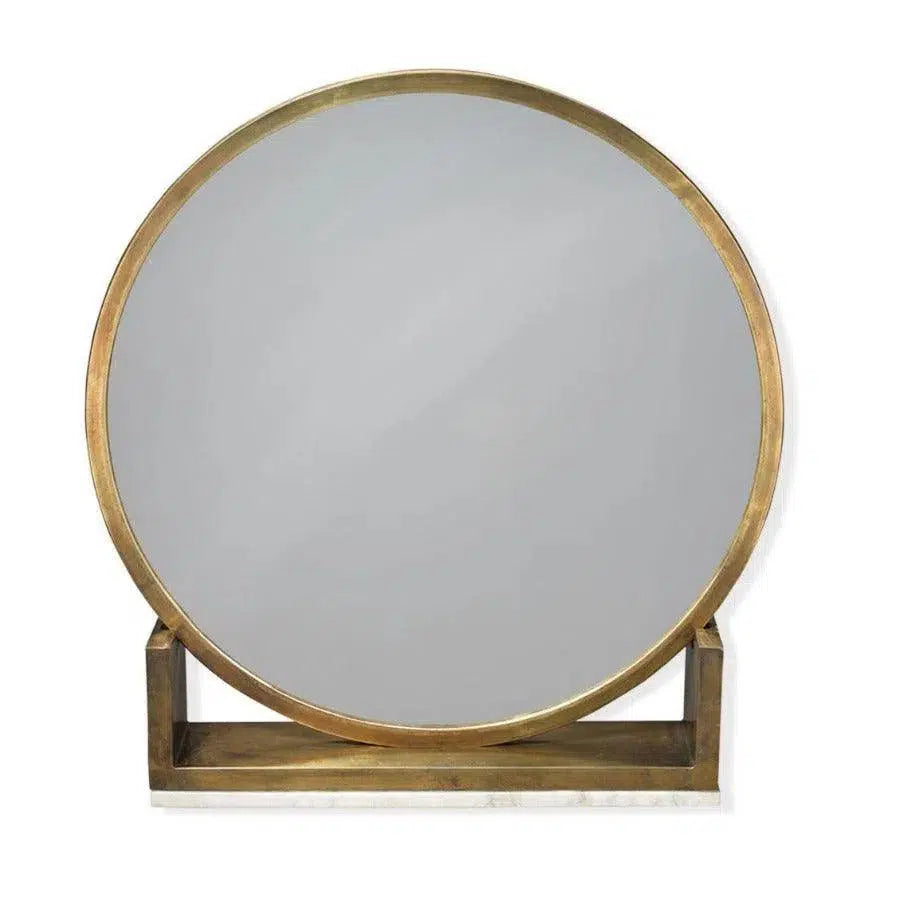 Antique Brass White Marble Odyssey Standing Wall Mirror