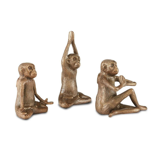 Antique Brass Zen Monkey Set of 3 Statues & Sculptures LOOMLAN By Currey & Co