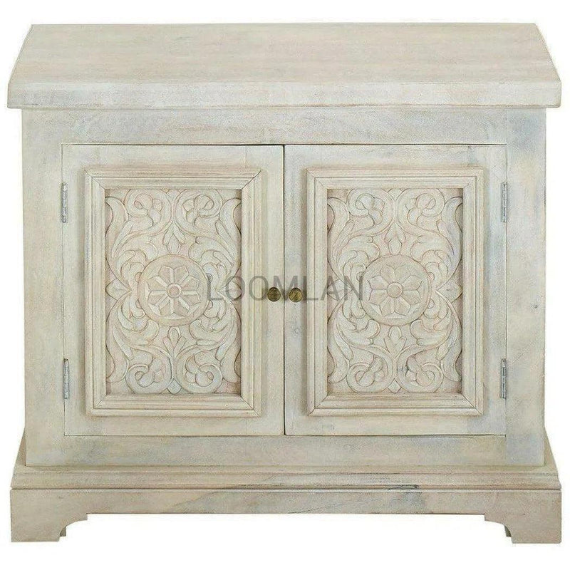 Antique White Farmhouse Nightstand Cabinet