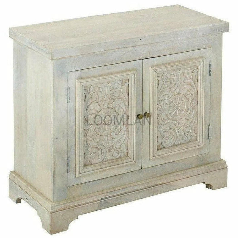 Antique White Farmhouse Nightstand Cabinet