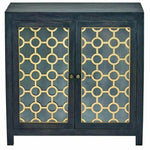 Antiqued Black 2 Glass Doors Honeycomb Cabinet