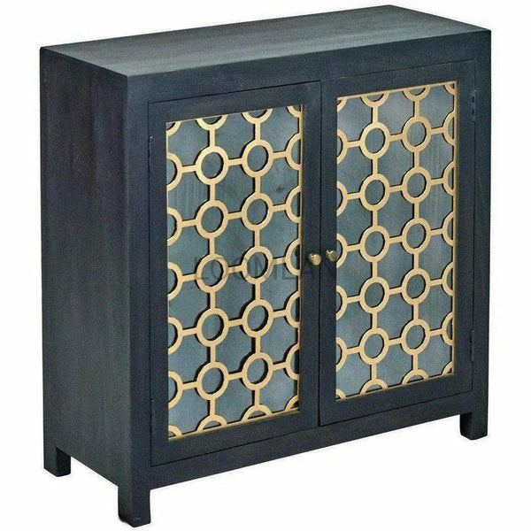 Antiqued Black 2 Glass Doors Honeycomb Cabinet