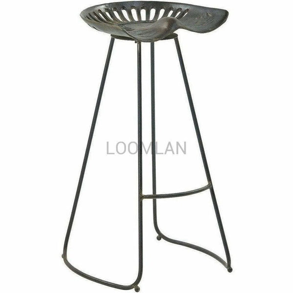Antiqued Dining Tractor Bar Height Stool With Foot Rest Bar Stools LOOMLAN By LOOMLAN