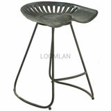 Antiqued Farmhouse Dining Tractor Stool With Foot Rest Dining Chairs LOOMLAN By LOOMLAN