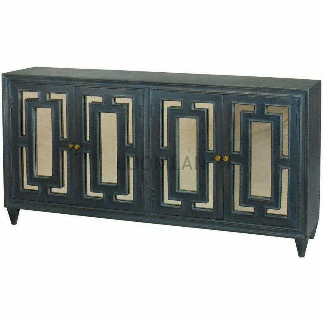 Antiqued Glass Doors Trellis Wooden Layover Sideboard