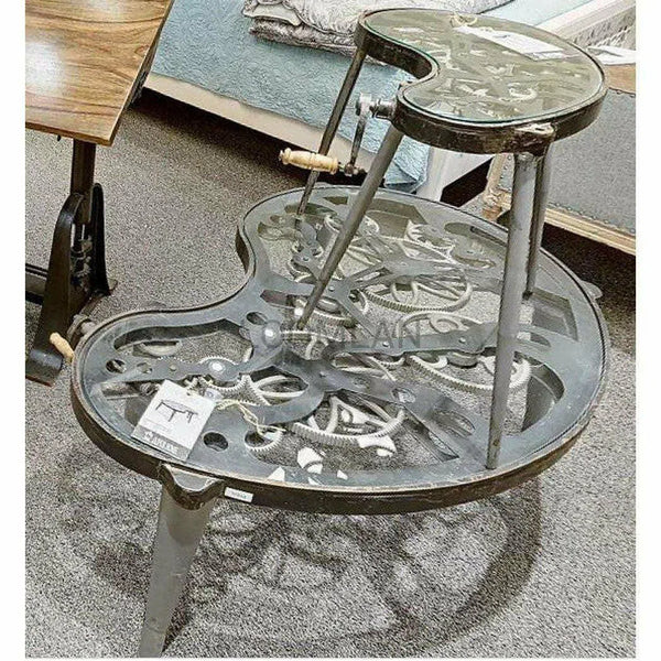 Antiqued Glass Top Moving Gears End Side Table Steampunk Side Tables LOOMLAN By LOOMLAN
