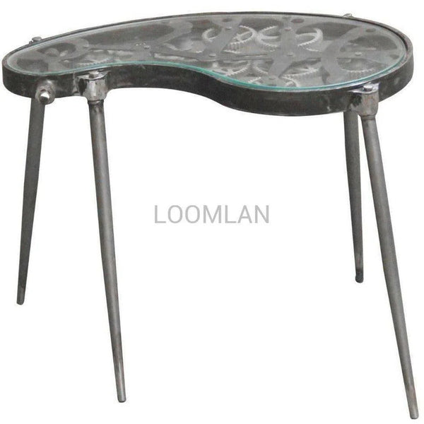 Antiqued Glass Top Moving Gears End Side Table Steampunk Side Tables LOOMLAN By LOOMLAN