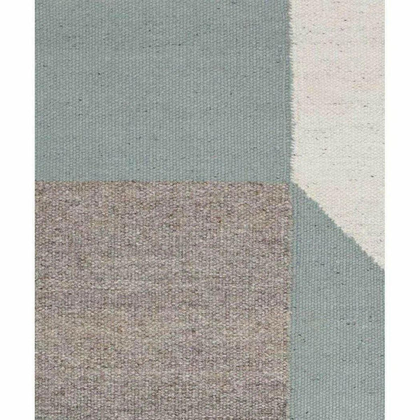 Aqua Blue Grey White Handmade Wool Rug