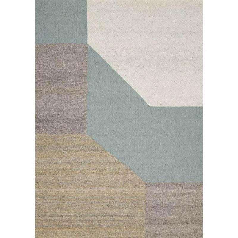 Aqua Blue Grey White Handmade Wool Rug