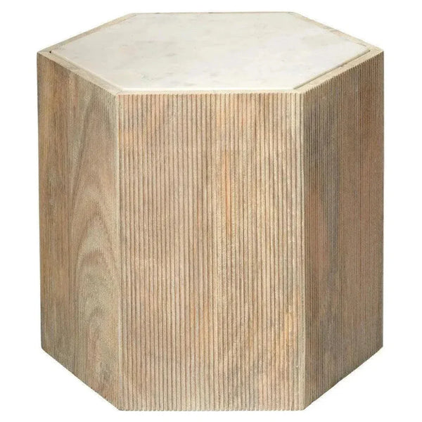 Argan Hexagon Washed Wood End Table