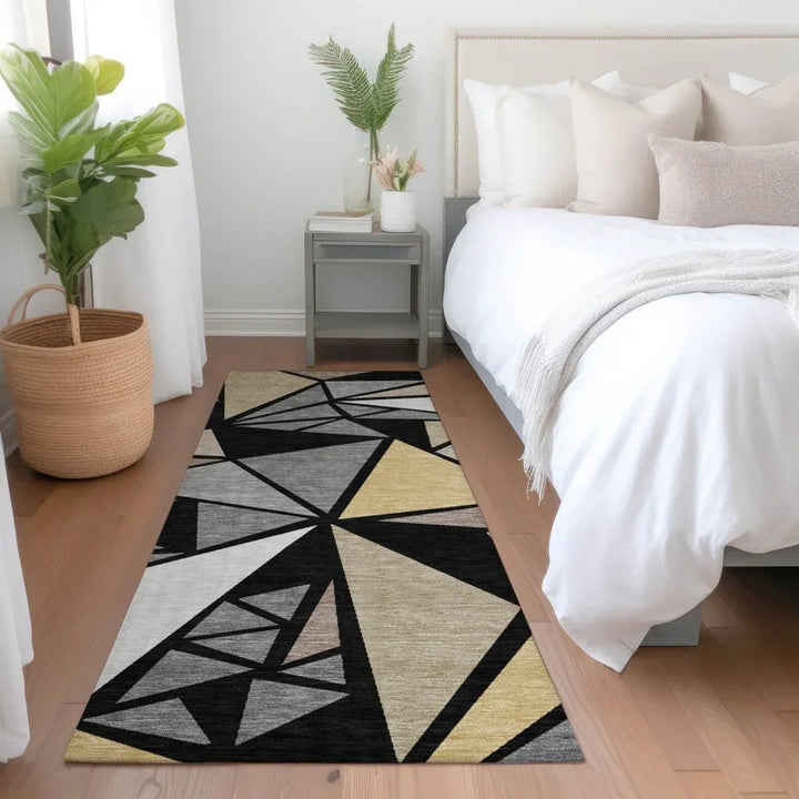 Aristea Black Washable Indoor-Outdoor Rug-Outdoor Rugs-LOOMLAN Rugs-LOOMLAN