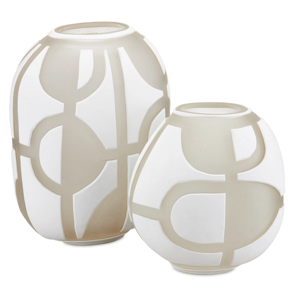 Art Decortif White Vase Set of 2-Vases & Jars-Currey & Co-LOOMLAN