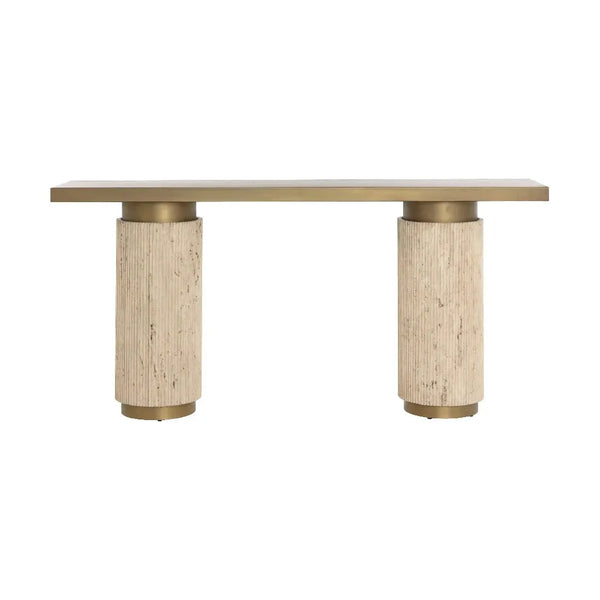 Ashva Travertine Based Sofa Table-Console Tables-SUNPAN-LOOMLAN