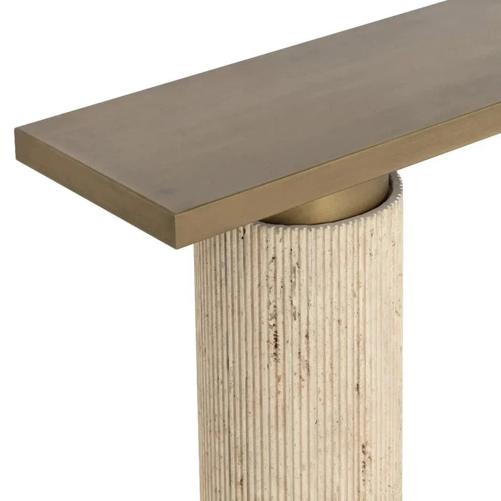 Ashva Travertine Based Sofa Table - LOOMLAN - SUNPAN - Console Tables