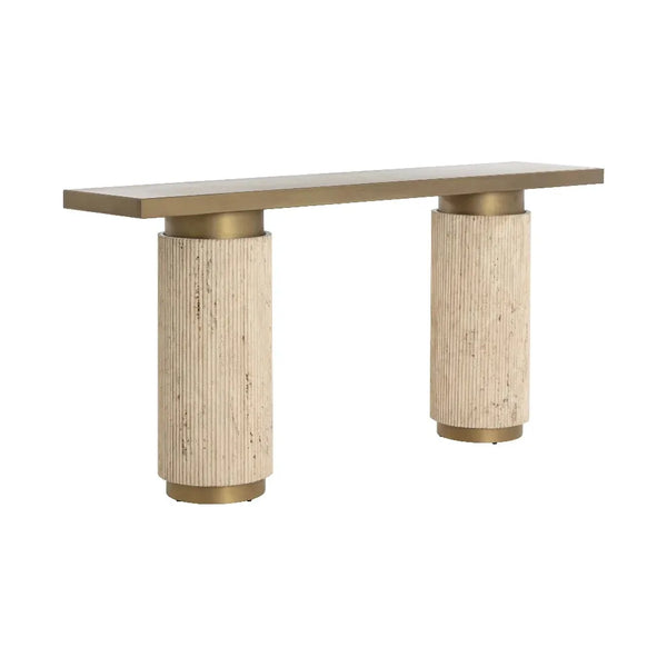 Ashva Travertine Based Sofa Table-Console Tables-SUNPAN-LOOMLAN