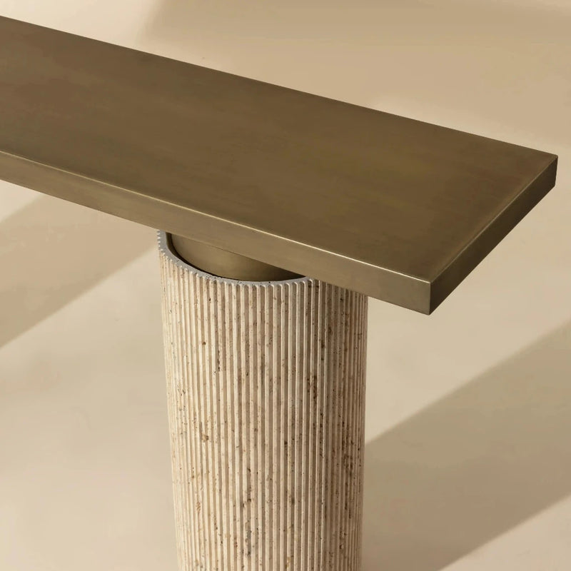 Ashva Travertine Based Rectangular Console Table