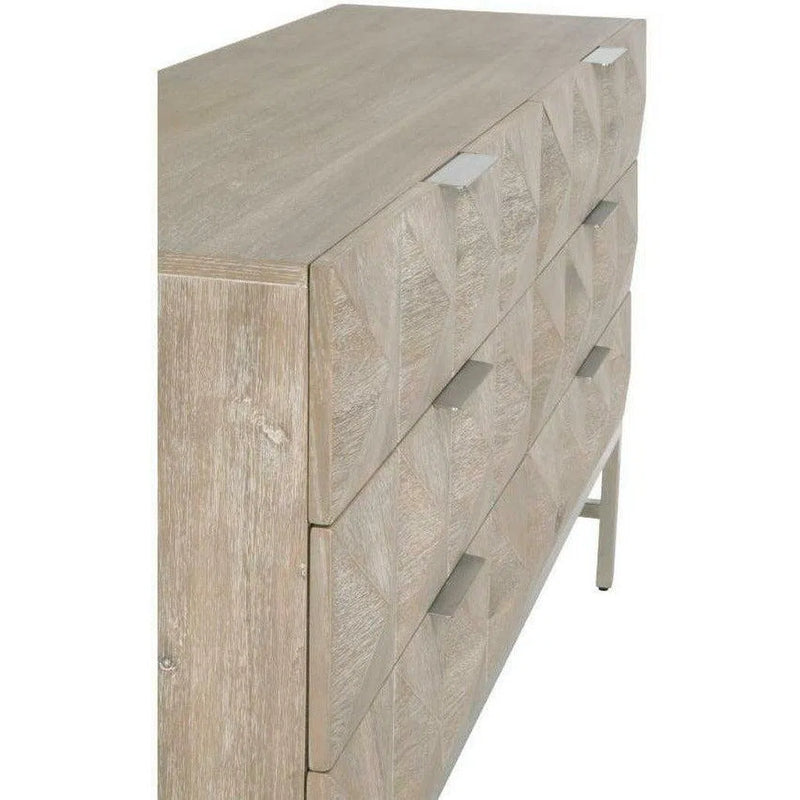 Atlas 6-Drawer Double Dresser Acacia Brushed Stainless Steel Dressers LOOMLAN By Essentials For Living