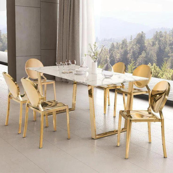Atlas Dining Table White & Gold-Dining Tables-Zuo Modern-LOOMLAN