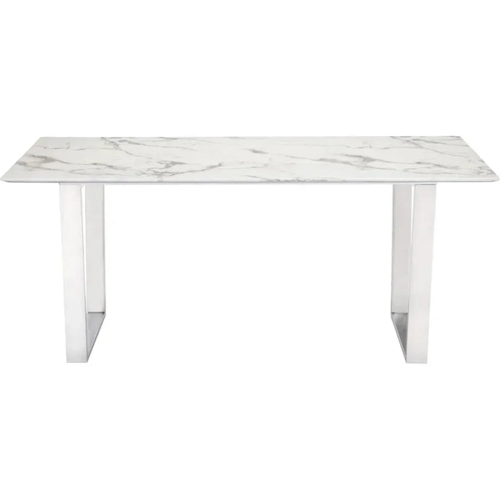 Atlas Dining Table White & Silver-Dining Tables-Zuo Modern-LOOMLAN