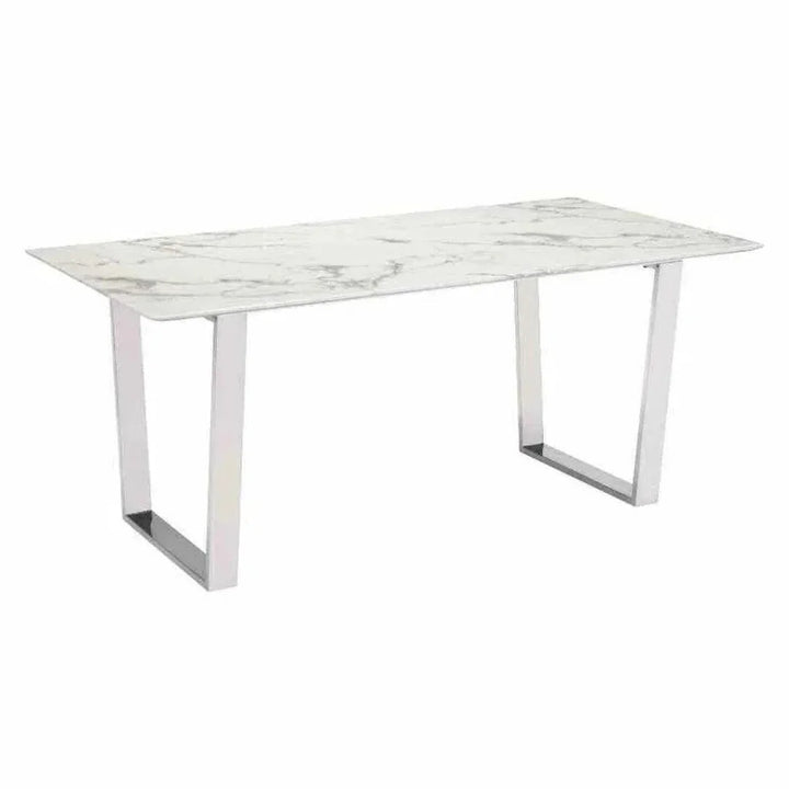 Atlas Dining Table White & Silver-Dining Tables-Zuo Modern-LOOMLAN