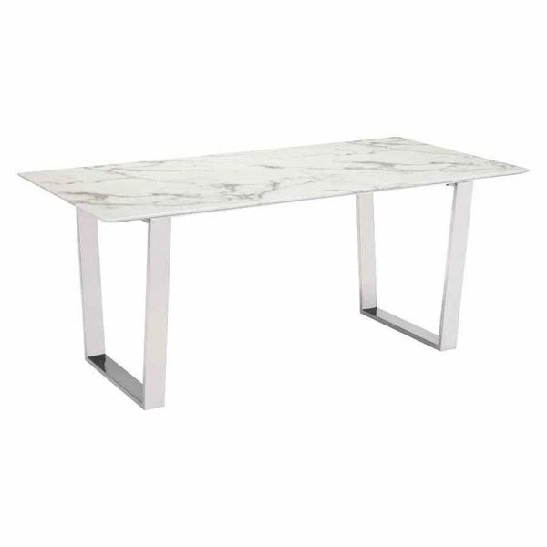 Atlas Dining Table White & Silver Dining Tables LOOMLAN By Zuo Modern