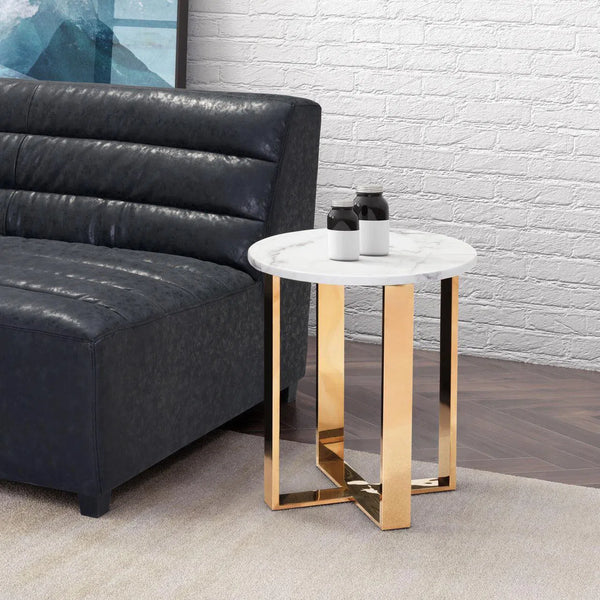 Atlas End Table White & Gold Side Tables LOOMLAN By Zuo Modern