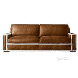 Austin Brown Benchmade Leather Couch With Shearing Trim Sofas & Loveseats LOOMLAN By Uptown Sebastian