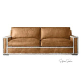 Austin Brown Benchmade Leather Couch With Shearing Trim Sofas & Loveseats LOOMLAN By Uptown Sebastian