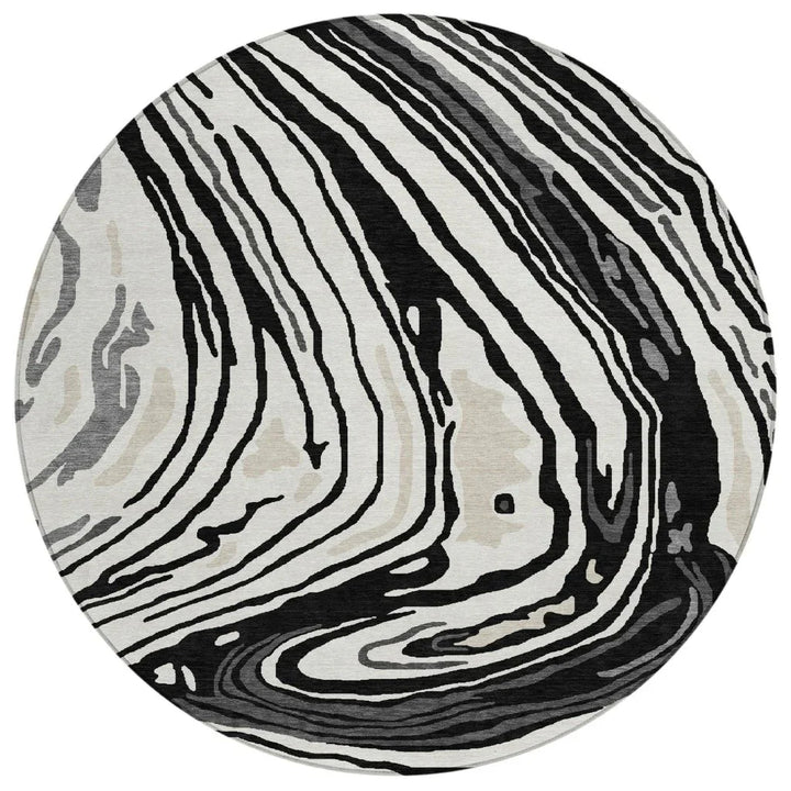 Avelia Black Washable Indoor-Outdoor Rug-Outdoor Rugs-LOOMLAN Rugs-8' x 8'-LOOMLAN