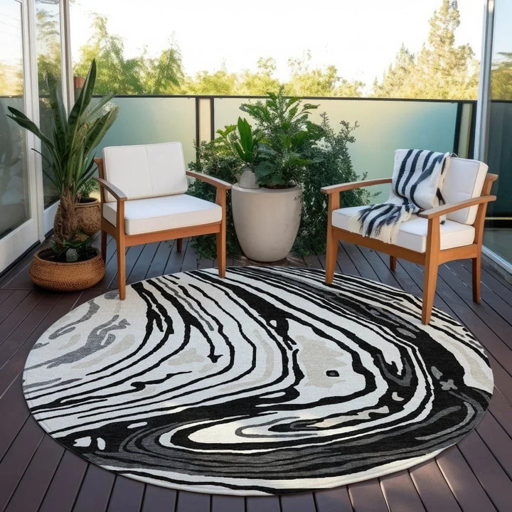 Avelia Black Washable Indoor-Outdoor Rug-Outdoor Rugs-LOOMLAN Rugs-LOOMLAN