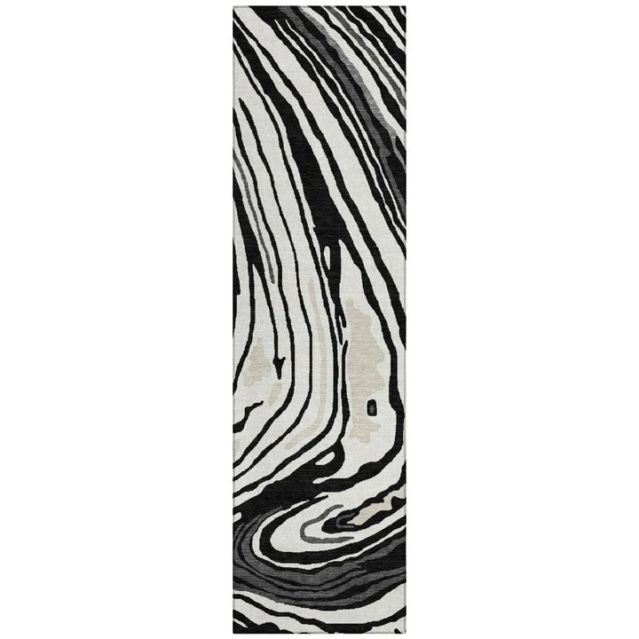 Avelia Black Washable Indoor-Outdoor Rug-Outdoor Rugs-LOOMLAN Rugs-2'3" x 7'6"-LOOMLAN