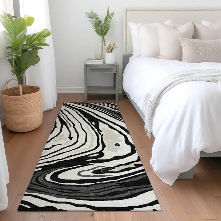 Avelia Black Washable Indoor-Outdoor Rug-Outdoor Rugs-LOOMLAN Rugs-LOOMLAN