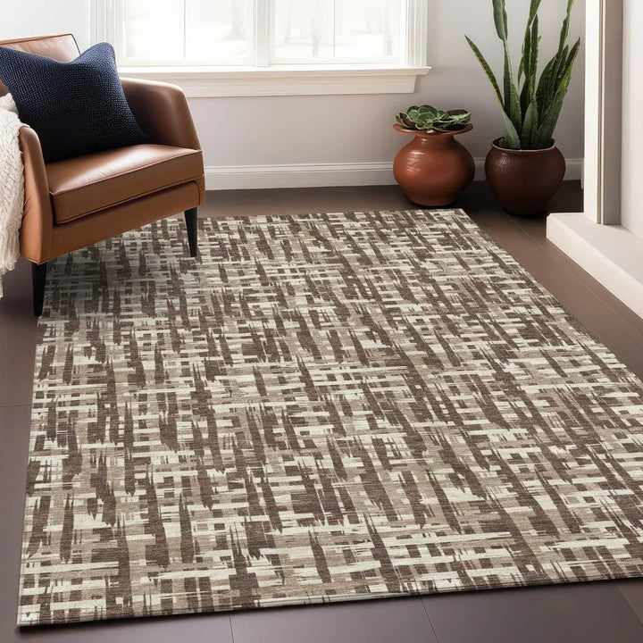 Ayani Brown Washable Indoor-Outdoor Rug-Outdoor Rugs-LOOMLAN Rugs-LOOMLAN