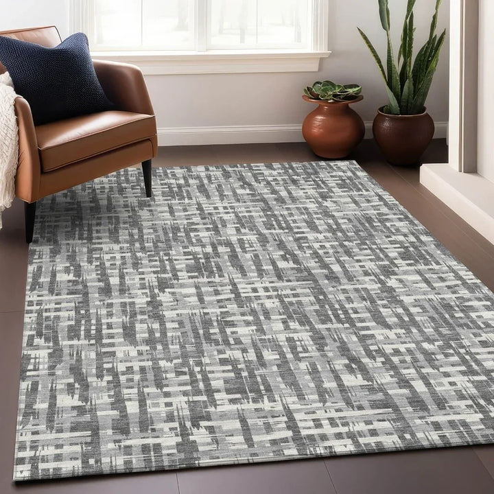 Ayani Gray Washable Indoor-Outdoor Rug-Outdoor Rugs-LOOMLAN Rugs-LOOMLAN