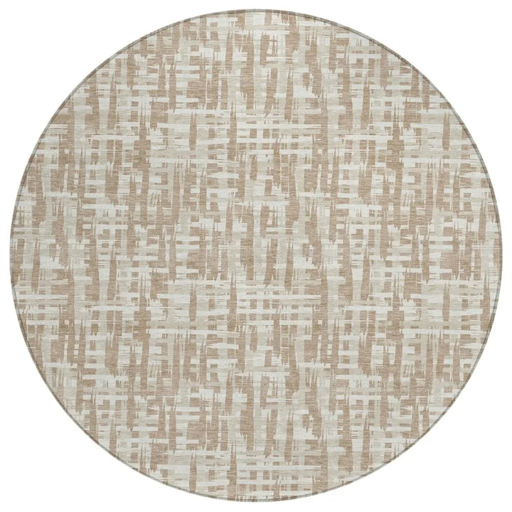 Ayani Tan Washable Indoor-Outdoor Rug-Outdoor Rugs-LOOMLAN Rugs-8' x 8'-LOOMLAN