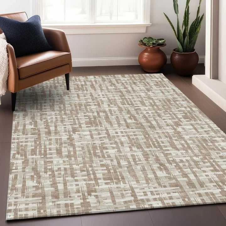 Ayani Tan Washable Indoor-Outdoor Rug-Outdoor Rugs-LOOMLAN Rugs-LOOMLAN