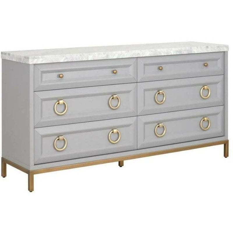 Azure Carrera 6-Drawer Double Dresser Dove Gray White Marble Dressers LOOMLAN By Essentials For Living