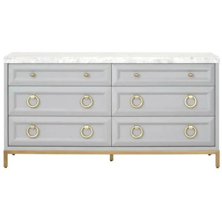 Azure Carrera 6 - Drawer Double Dresser Gray White Marble - LOOMLAN - Essentials For Living - Dressers