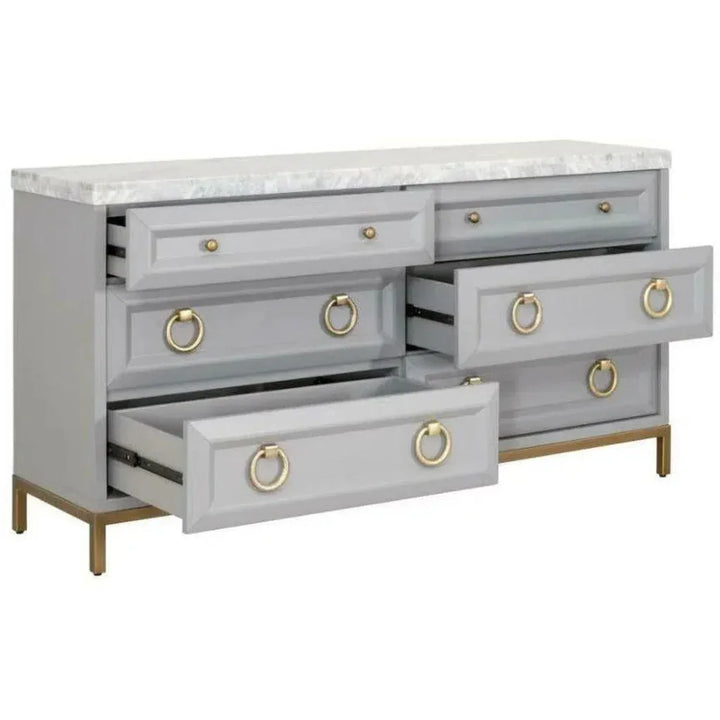 Azure Carrera 6 - Drawer Double Dresser Gray White Marble - LOOMLAN - Essentials For Living - Dressers
