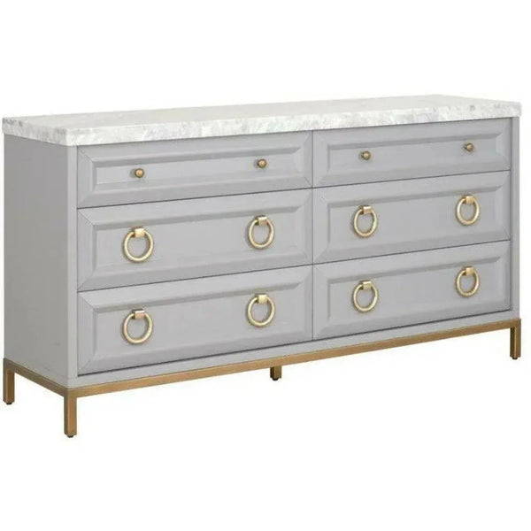 Azure Carrera 6 - Drawer Double Dresser Gray White Marble - LOOMLAN - Essentials For Living - Dressers