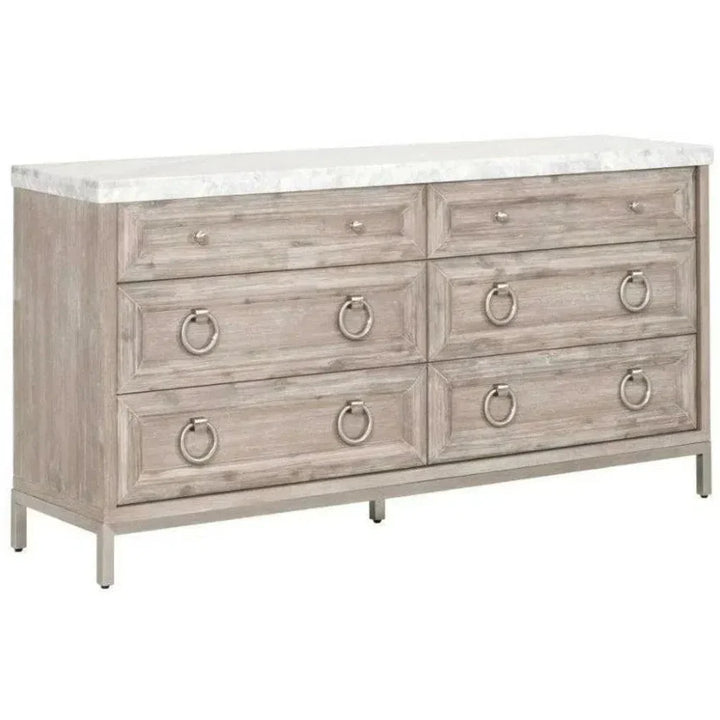 Azure Carrera 6 - Drawer Double Dresser White Marble - LOOMLAN - Essentials For Living - Dressers