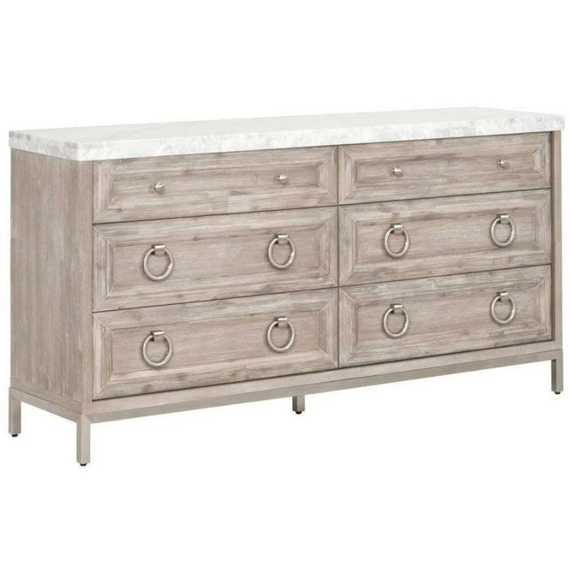 Azure Carrera 6-Drawer Double Dresser White Marble Steel Dressers LOOMLAN By Essentials For Living