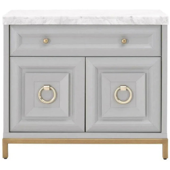 Azure Grey Accent Cabinet White Carrera Marble - LOOMLAN - Essentials For Living - Accent Cabinets